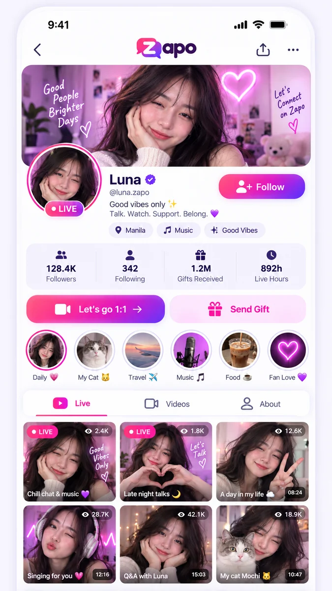 Zapo profile screen