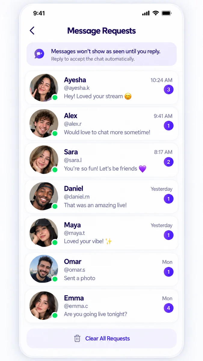 Zapo message requests screen